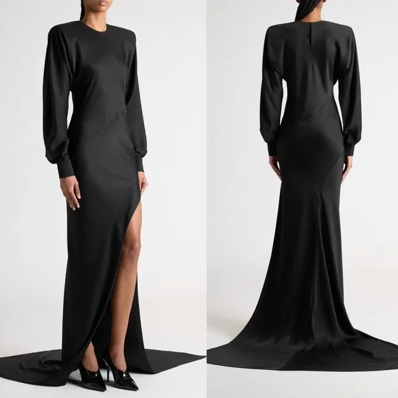 NWT Valentino Garavani Black Silk Satin Gown Le Noir Fall 24 $11,500 - Size US 8 - Picture 2 of 16